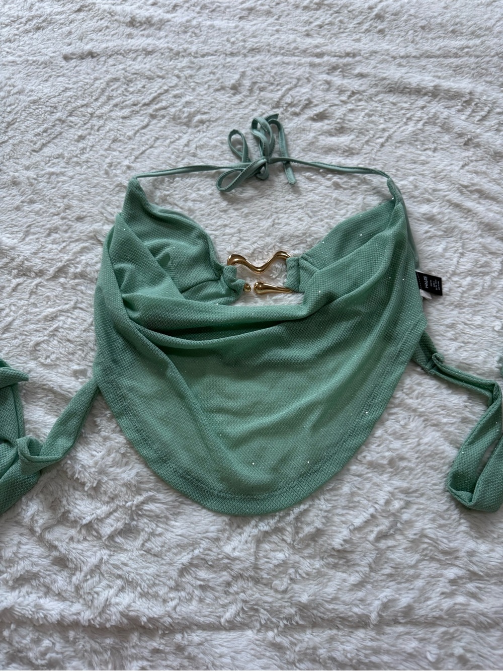 Green Halter Tie-Back Crop Top with Gold Accent